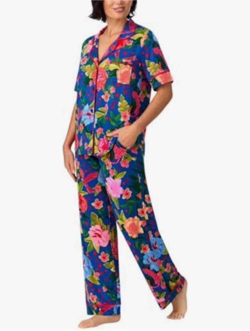 New Room Service 2-Piece Pajama Set Size Extra Large Blue Ground Flower NWT